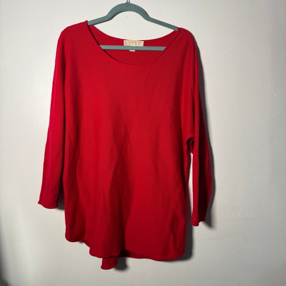 Michael Kors Red Knit Tunic Sweater Gold Side‎ Zips Long Sleeve Plus Size 1X